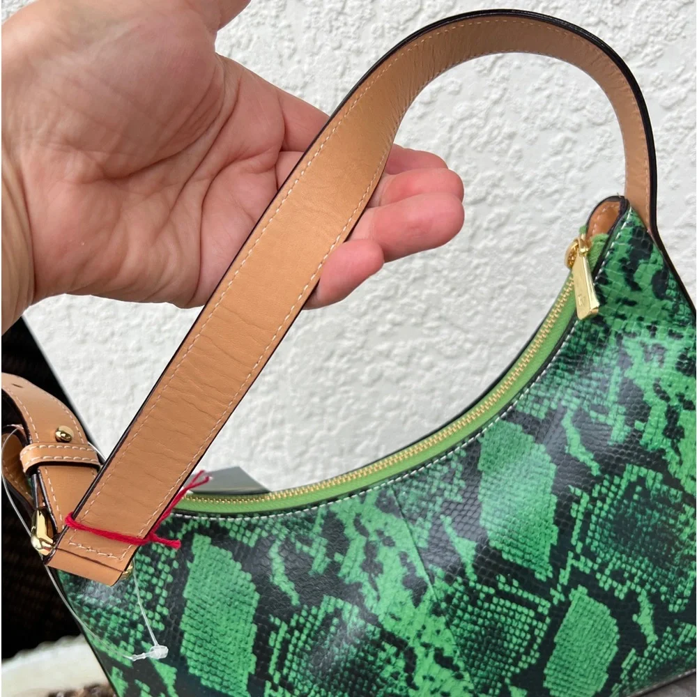 FRANCES VALENTINE Laura Solid Snake Leather hobo shoulder bag green + caramel